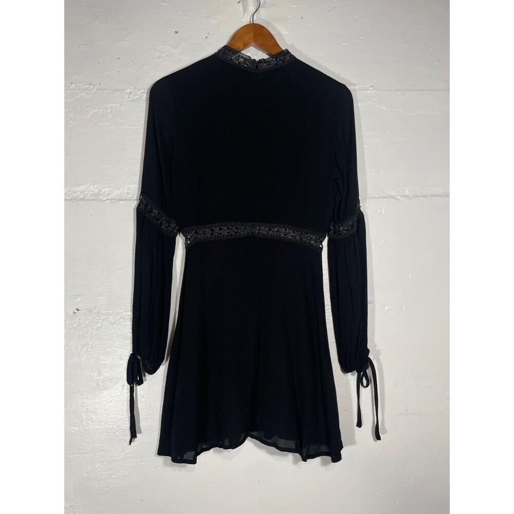 Black Mini Dress High Neck Long Sleeve Lace Detail LBD Lost + Wander Small - Picture 8 of 14